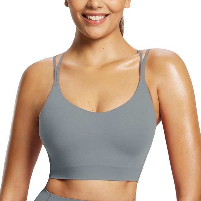 BALEAF Freeleaf Women's Sports Bra Longline, Molded Cup Yoga Bra Thin Strap Low Impact Spaghetti ... | Amazon (US)