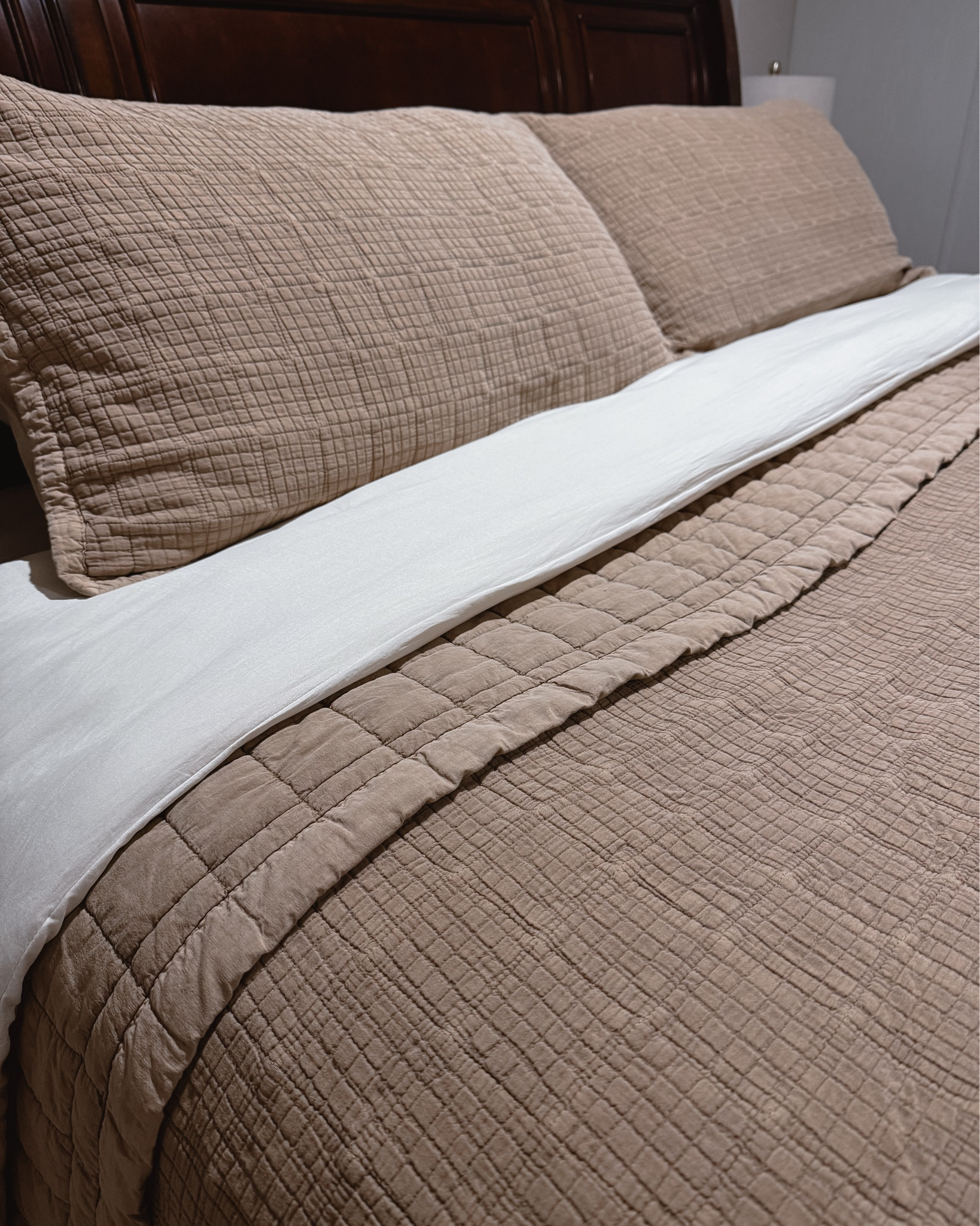Another wedding gift from our registry — new bedding. 🛏️🩵
I layered ours using a comforter (the off white part) with a “quiltlet” over it (the washed brown). The best part of all — new bamboo sheets. As someone who is a hot sleeper, those are a must for me. 🤌🏽
Such a soft + cozy setup. 
(Throw pillows coming soon)

#LTKHome #LTKSaleAlert #LTKmorningroutine