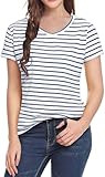 LilyCoco Women's Short Sleeve Striped Shirt Summer Crewneck T Shirt Basic Tops | Amazon (US)
