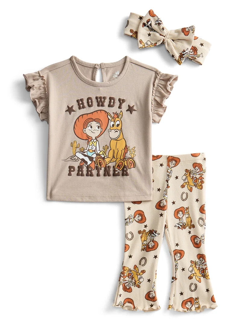 Toy Story Jessie Baby Girls Ruffle Graphic Top and Flare Leggings with Bow Headband Set, 3-Piece,... | Walmart (US)