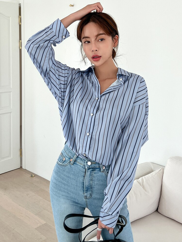DAZY Striped Print Drop Shoulder Blouse | SHEIN