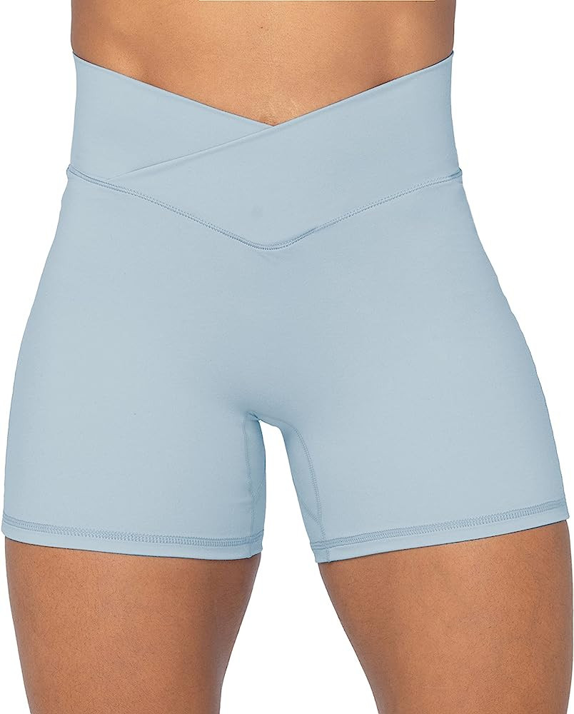 Sunzel Softmax Crossover Biker Shorts for Women, V Criss Cross High Waist Yoga Workout Gym Shorts... | Amazon (US)