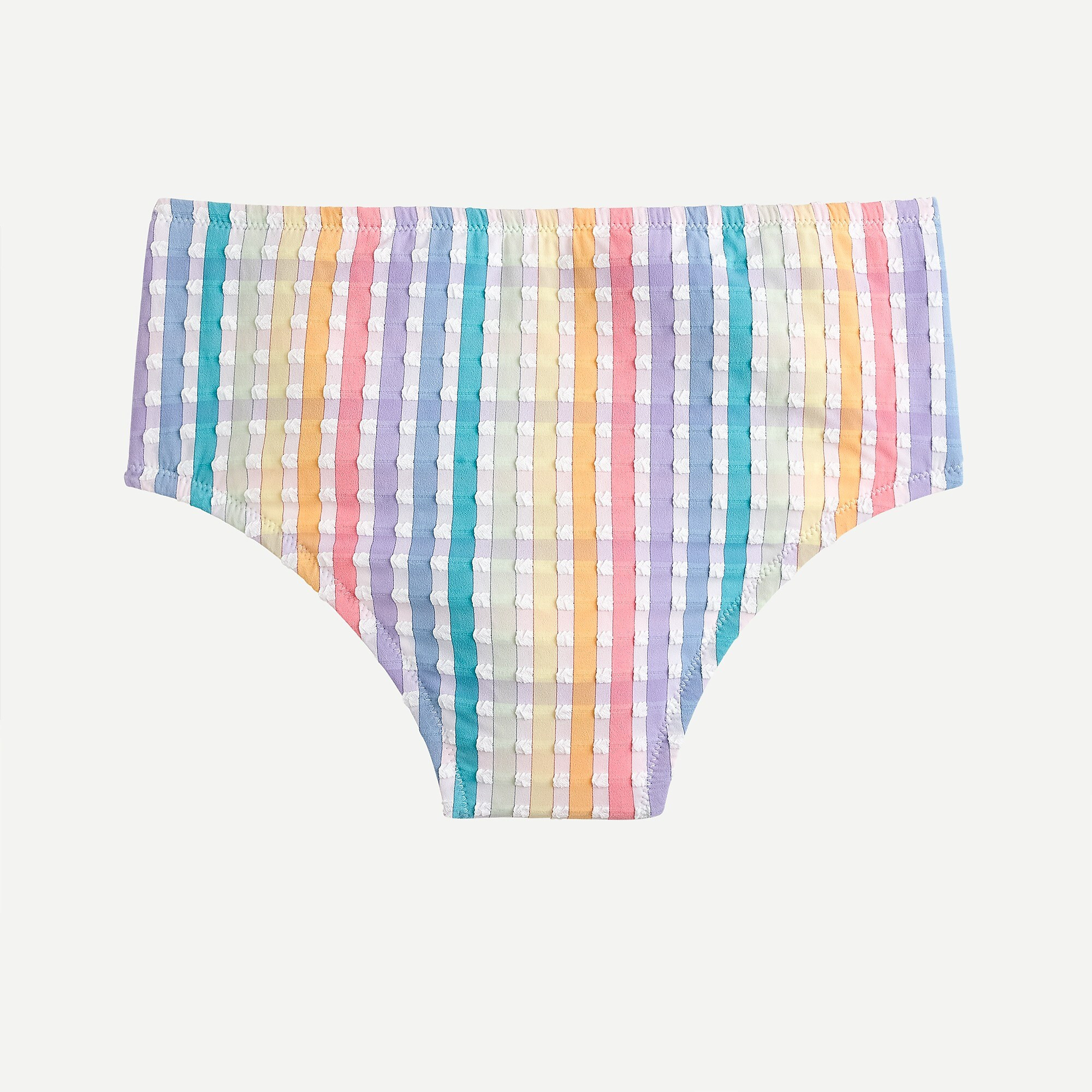 High-cut waist bikini bottom in rainbow seersucker | J. Crew US