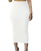 Urban CoCo Elastic High Waist Knee Length Pencil Skirt Ribbed Knit Basic Tube Midi Skirt | Amazon (US)