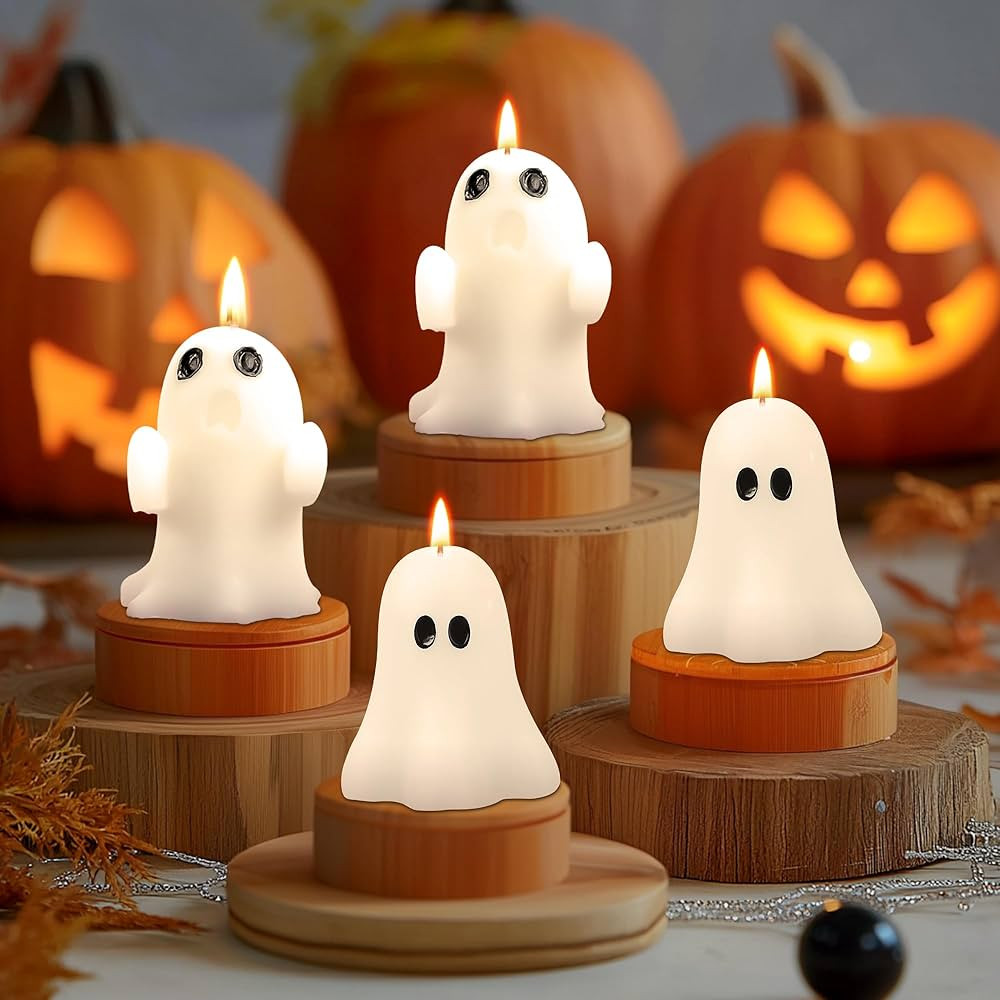 TRINIDa 4 PCS Halloween Ghost Candles, Ghost Scented Candles, White Spooky Candles, Cute Hallowee... | Amazon (US)