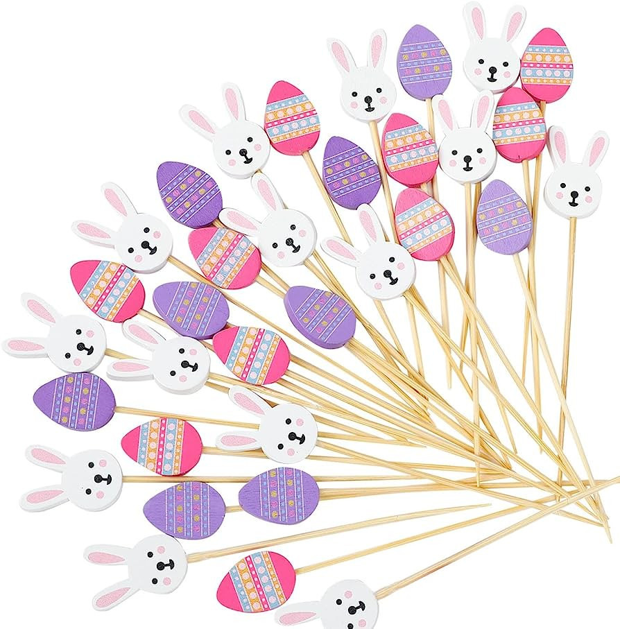 FOIMAS 100pcs Easter Cocktail Picks,Bunny Egg Bamboo Toothpicks for Appetizers Fruit Food Cake Ea... | Amazon (US)
