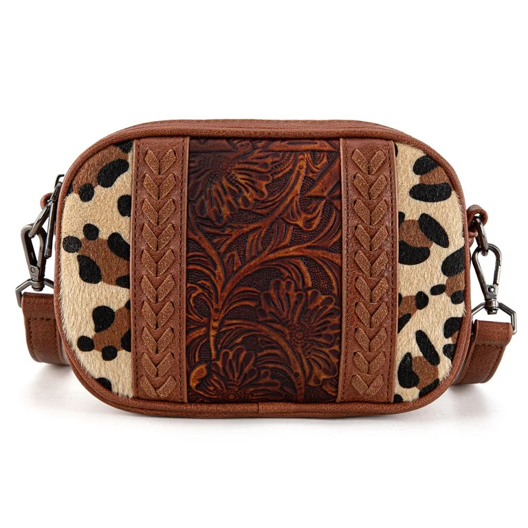 Montana West Cow Print Crossbody Bag for Women Western Tooled Design with Built in Card Holder, S... | Walmart (US)