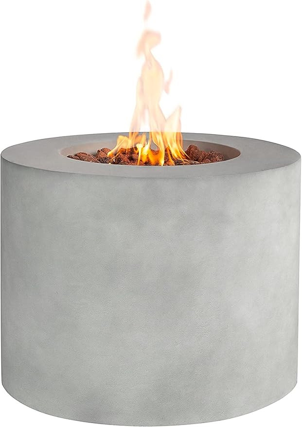 32" Round Concrete Fire Pit Table, Gas Fire Pit, Outdoor Concrete Fire Table, Propane Fire Pit Ta... | Amazon (US)