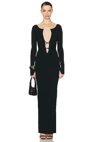 Helsa Niall Deep V Neck Dress in Black | FWRD 