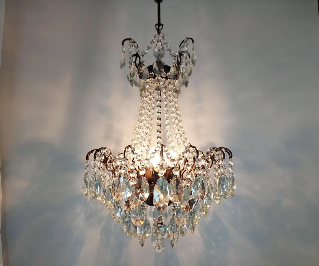 Antique Crystal Chandelier Lighting Fixture, Vintage Victorian French Crystal Chandelier Light 18... | Etsy (US)