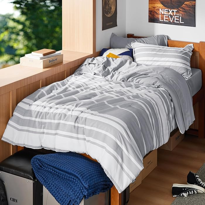 Bedsure Twin XL Comforter Set 5 Pieces, Grey Striped Bedding Set for All Seasons, Reversible, Cat... | Amazon (US)
