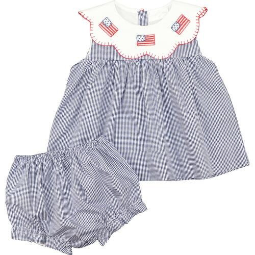 Navy Gingham Shadow Embroidered Flag Diaper Set - Shipping Late June | Cecil and Lou