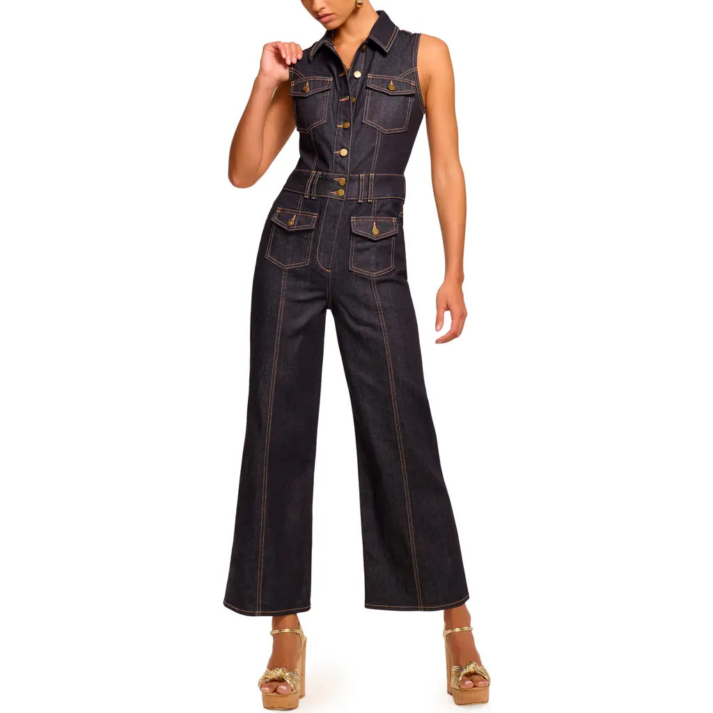 Ramy Brook Stephania Topstitch Detail Sleeveless Denim Jumpsuit in Resin Rinse at Nordstrom, Size 29 | Nordstrom