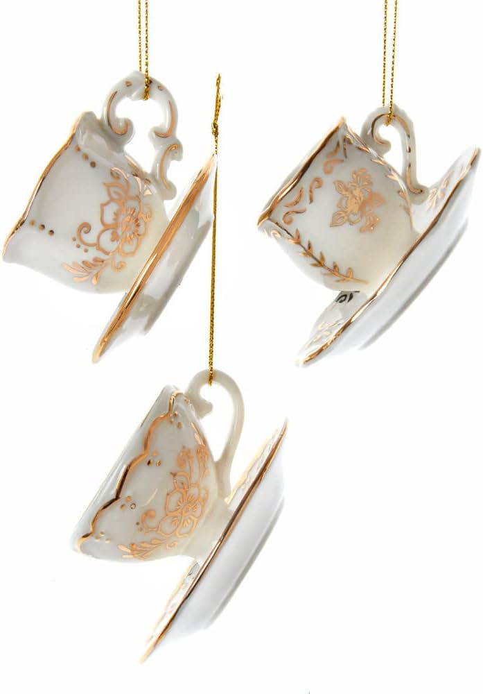 Jeweled White and Gold Teacup Ornaments, 3 Assorted | Amazon (US)