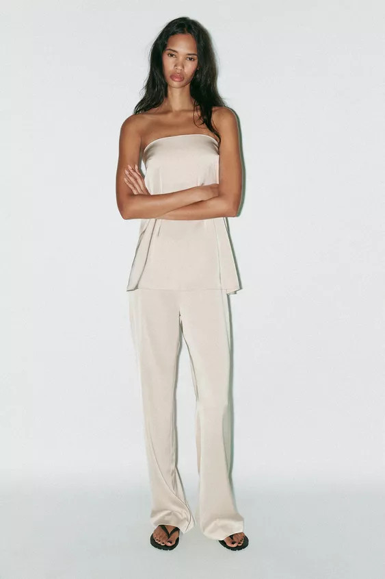 HIGH-WAISTED SATIN PANTS | Zara US