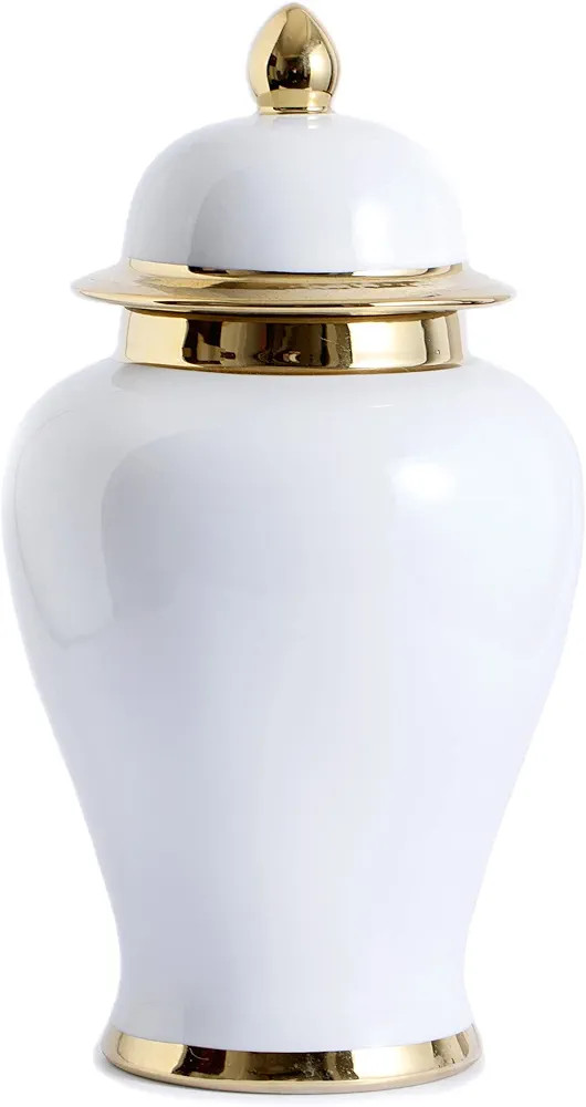 White Ginger Jar with Gold Trim, Ginger Jar Vase Decor for Centerpiece Table Decorations,Living R... | Amazon (US)