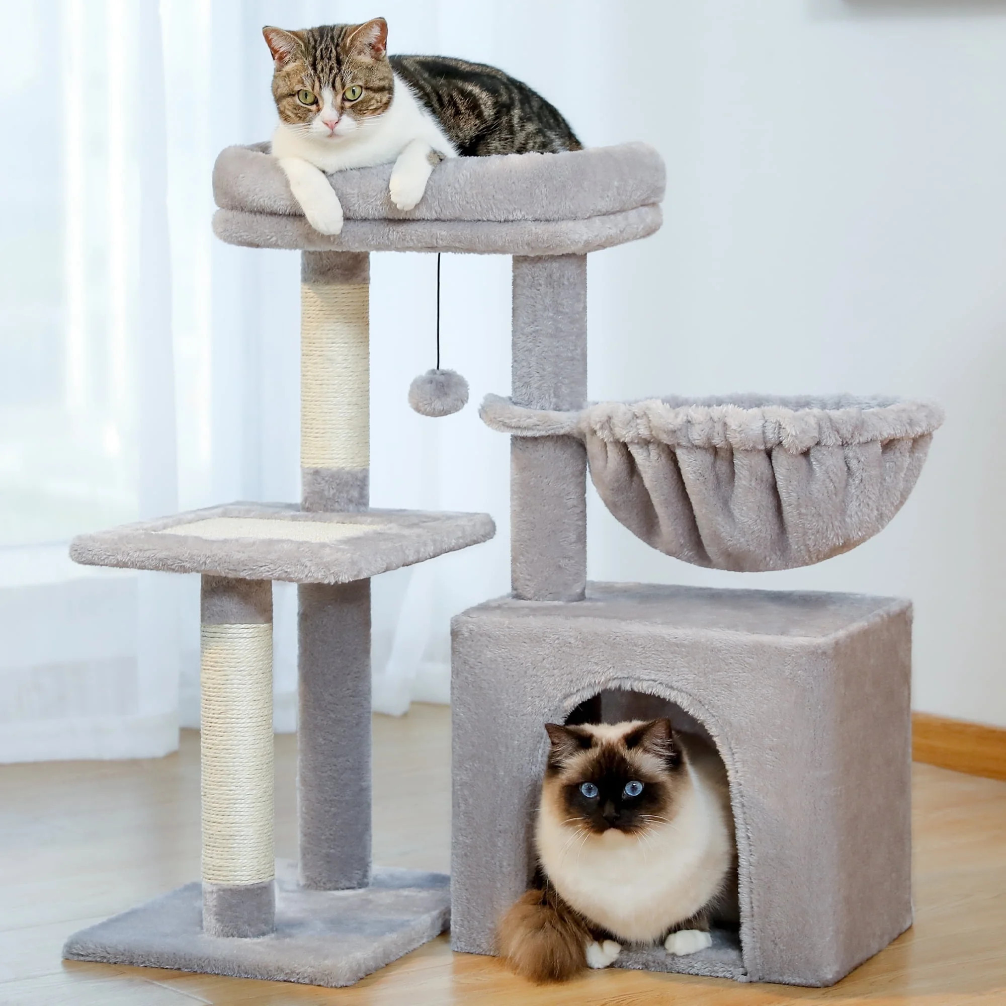 PAWZ Road 28" Small Cat Tree Tower Cat Condo with Perch Cat Scratching Post for Indoor Cats, Gray | Walmart (US)