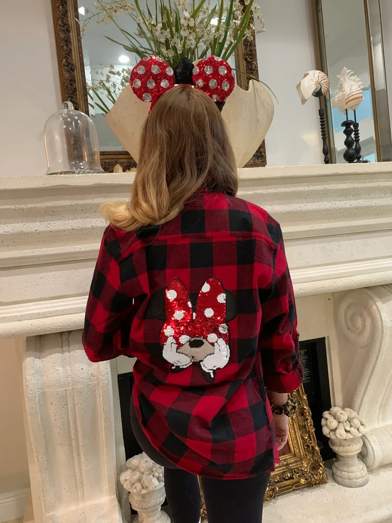 Minnie Mouse Buffalo Plaid Flannel Shirt Minnie Bow Shirt, Minnie Mouse Long Sleeve Disney Trip S... | Etsy (US)
