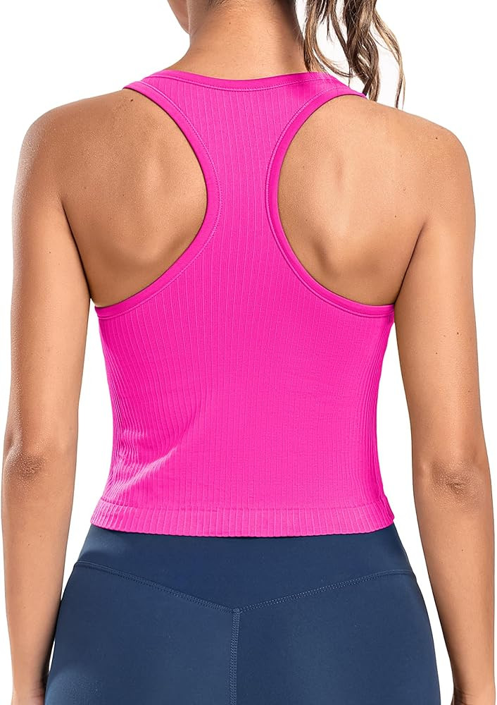 Workout Tank Tops for Women with Built in Bra Ribbed Seamless Yoga Tanks Tight Fit | Amazon (US)