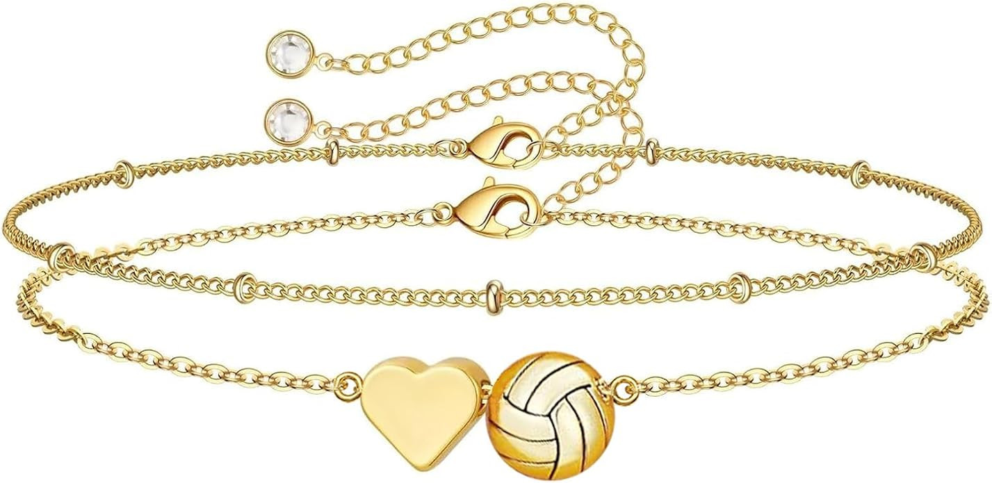 Heart Soccer/Basketball/Volleyball/Softball Bracelet for Women, 14k Gold Plated Sports Jewelry, G... | Amazon (US)