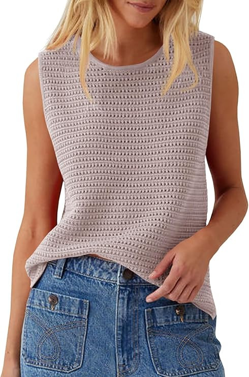 Saodimallsu Womens Crochet Tank Tops Summer Sleeveless Crew Neck Basic Mesh Knit Loose Pullover S... | Amazon (US)