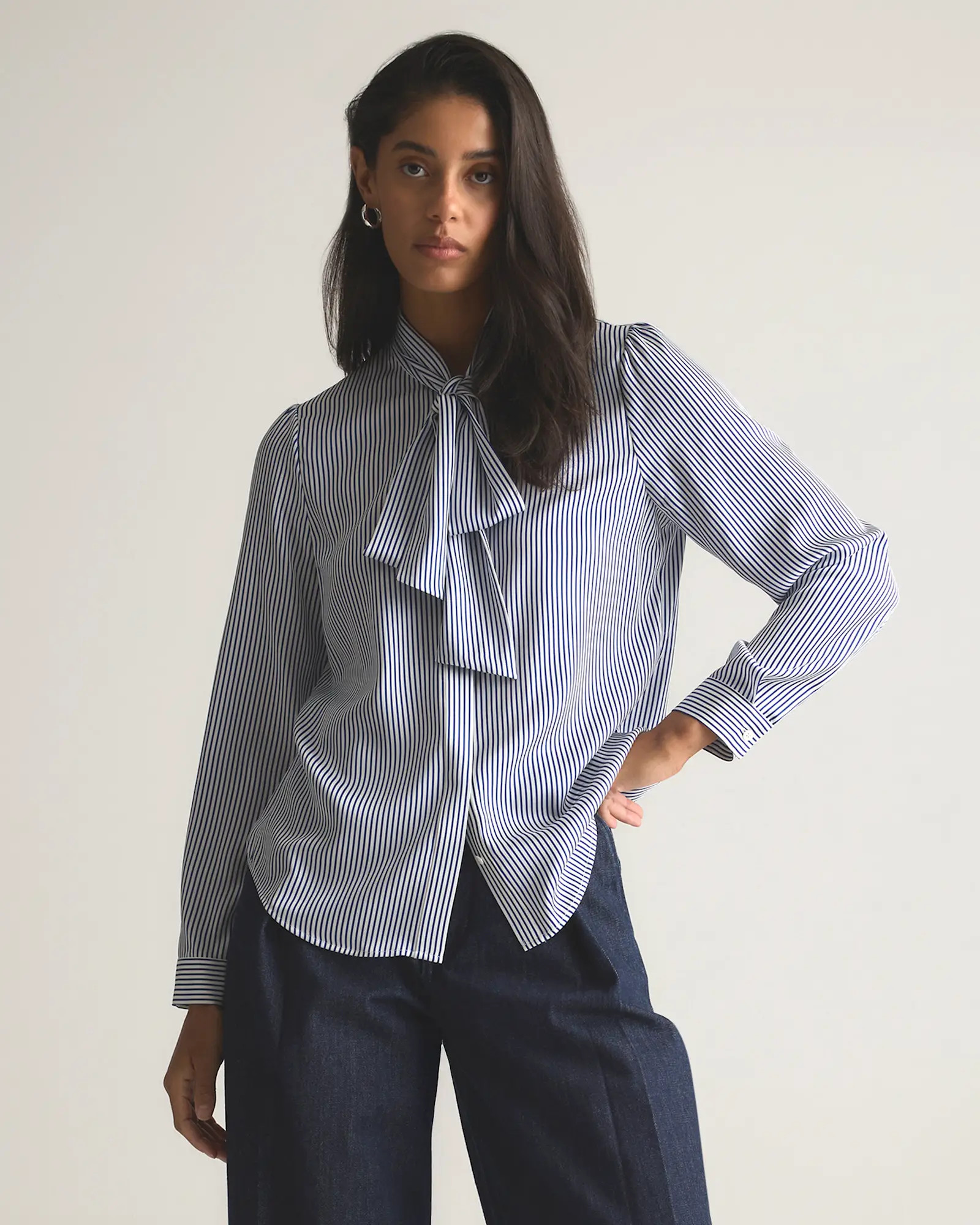 Washable Stretch Silk Tie Neck Blouse | Quince