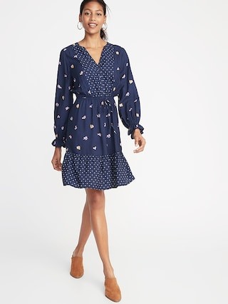 Mixed-Print Waist-Defined Shirt Dress for Women | Old Navy US