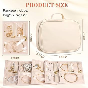 Leather Travel Jewelry Case Organizer,Jewelry Storage Book Binder with Clear Zipper Pouch & Linin... | Amazon (US)