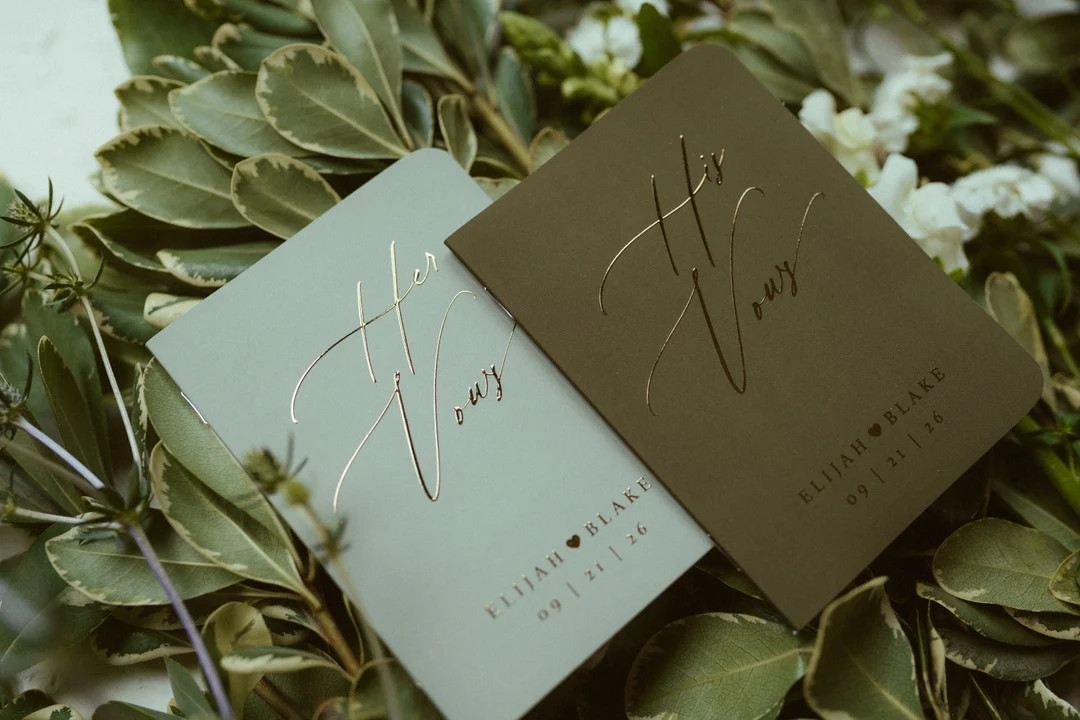 Boho Wedding Vow Books, Personalized Vow Booklets, Real Gold Foil & Green Vow Books, Luxury Vow B... | Etsy (US)