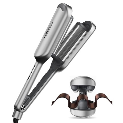 Curling Iron Hair Crimper Waver - TYMO ROVY Beach Waves Curling Wand, Ionic Deep Waver Hair Curler Tool with Ceramic 3 Barrel for Women, Dual Voltage, Anti-Scald, Easy to Use, Grey, 1.25 Inch | Amazon (US)
