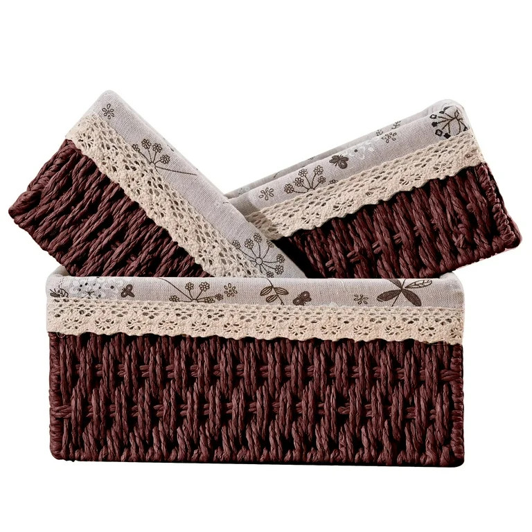 3 Pcs Handmade Wicker Storage Baskets Set Shelf Baskets,Woven Decorative Home Storage Bins for Be... | Walmart (US)