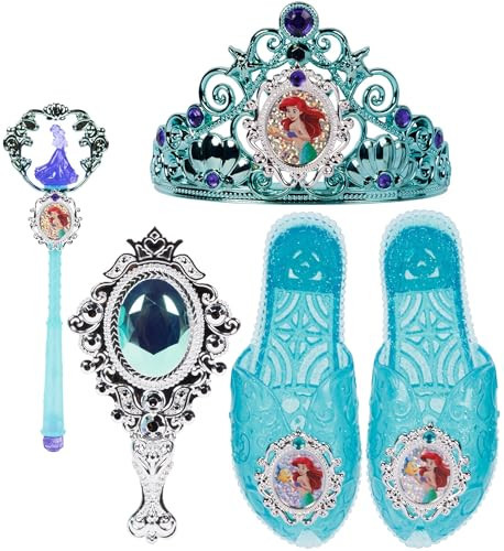 Disney Princess Dress Up Accessory Set Ariel Tiara, Shoes, Wand and Comb Set for Little Girls Role Play Time Costume Toys for 3-6 Years | Amazon (US)