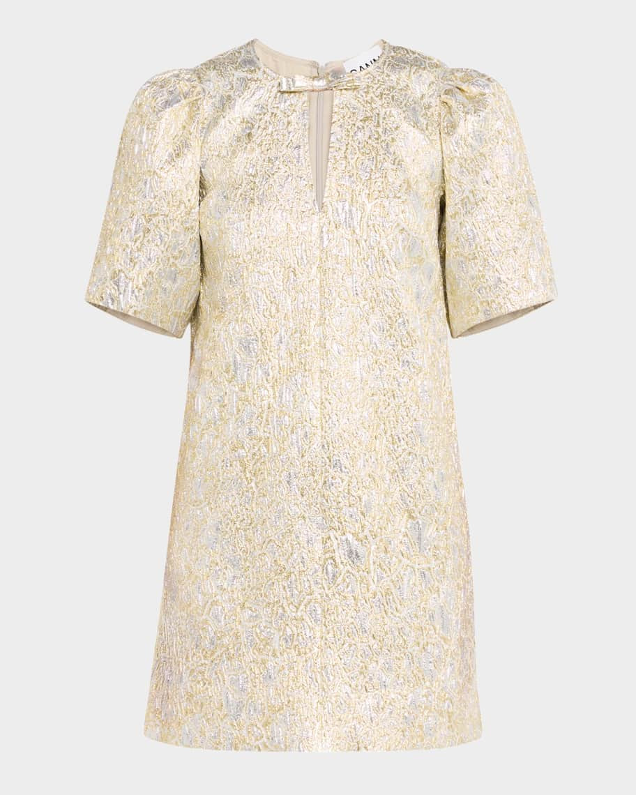 Ganni Metallic Cloque Short-Sleeve Mini Dress | Neiman Marcus