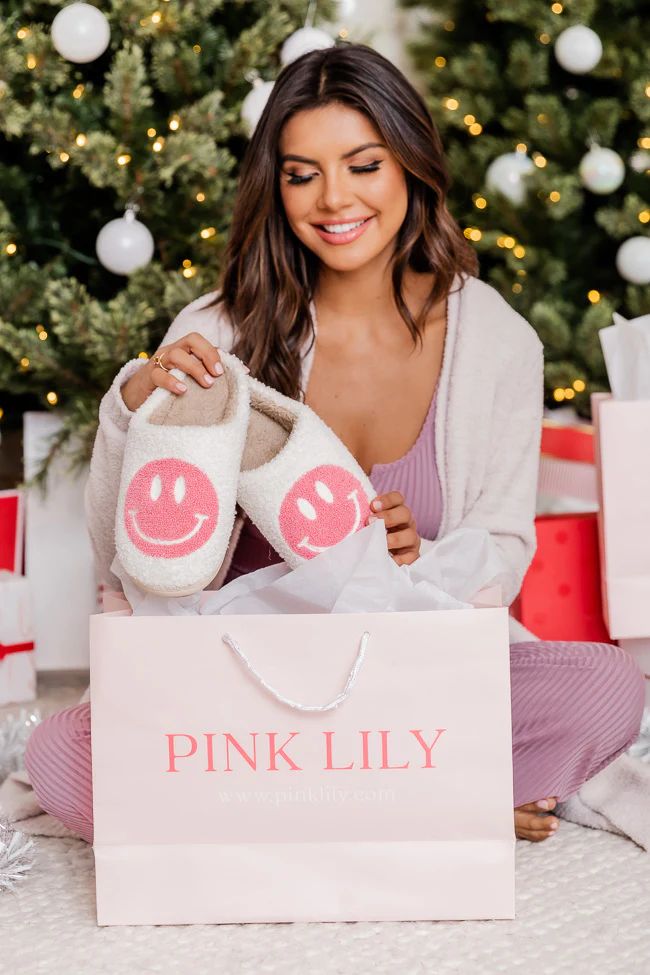Pink Smiley Slippers | Pink Lily