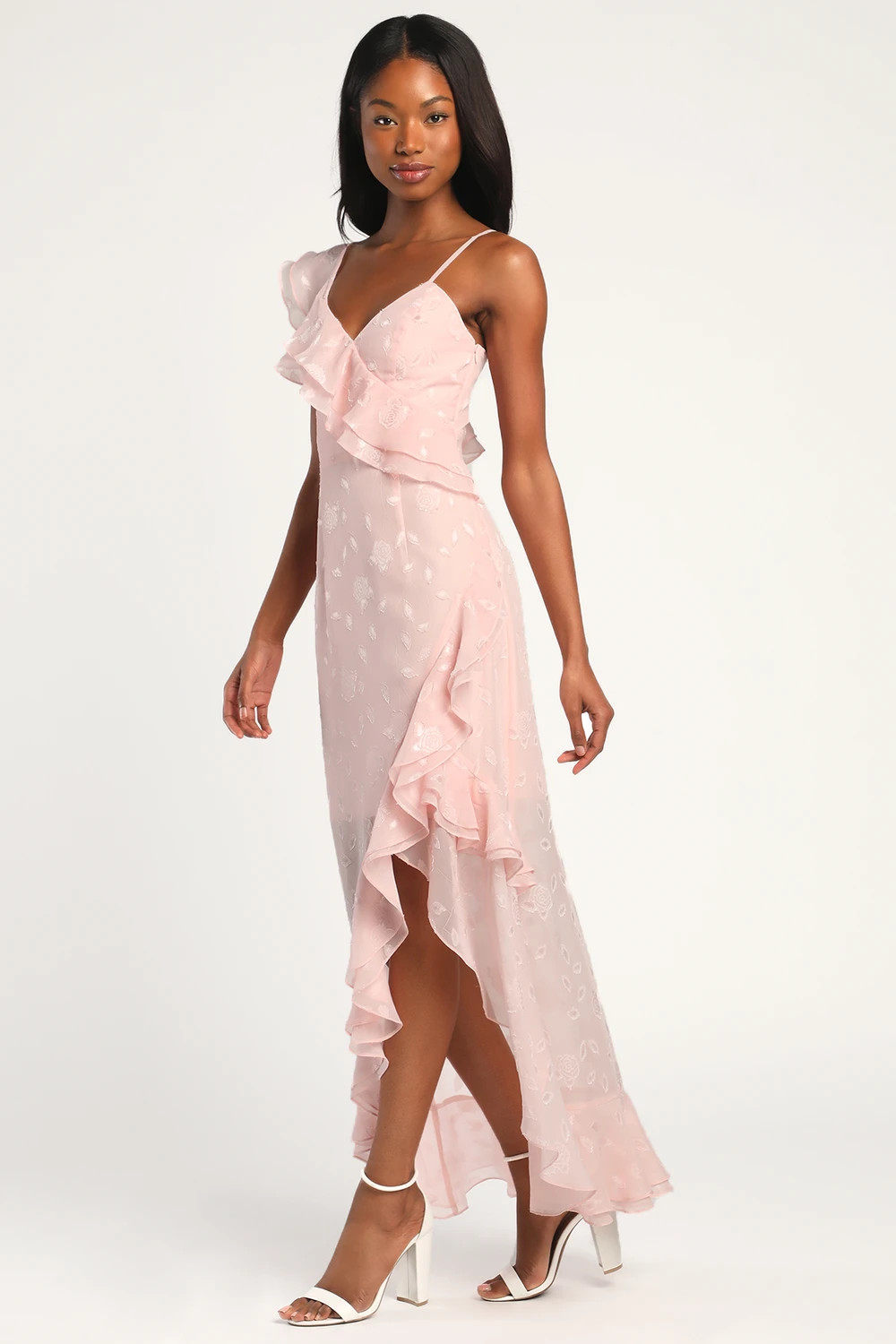 Forever Be Blush Pink Floral Jacquard Ruffled Maxi Dress | Lulus (US)