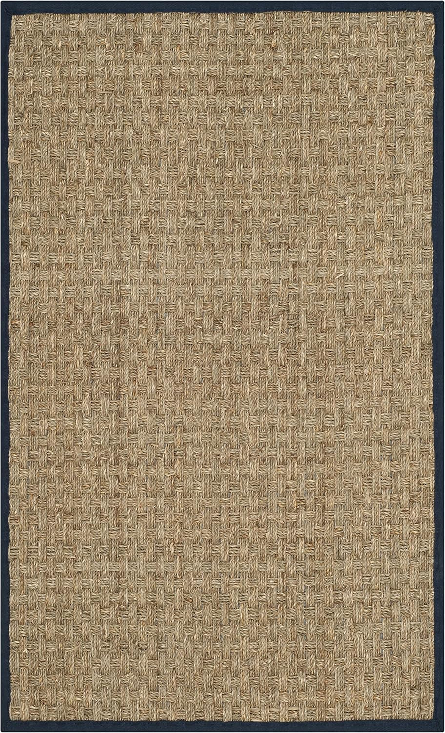 SAFAVIEH Natural Fiber Collection Accent Rug - 2'6" x 4', Natural & Blue, Border Basketweave Seag... | Amazon (US)
