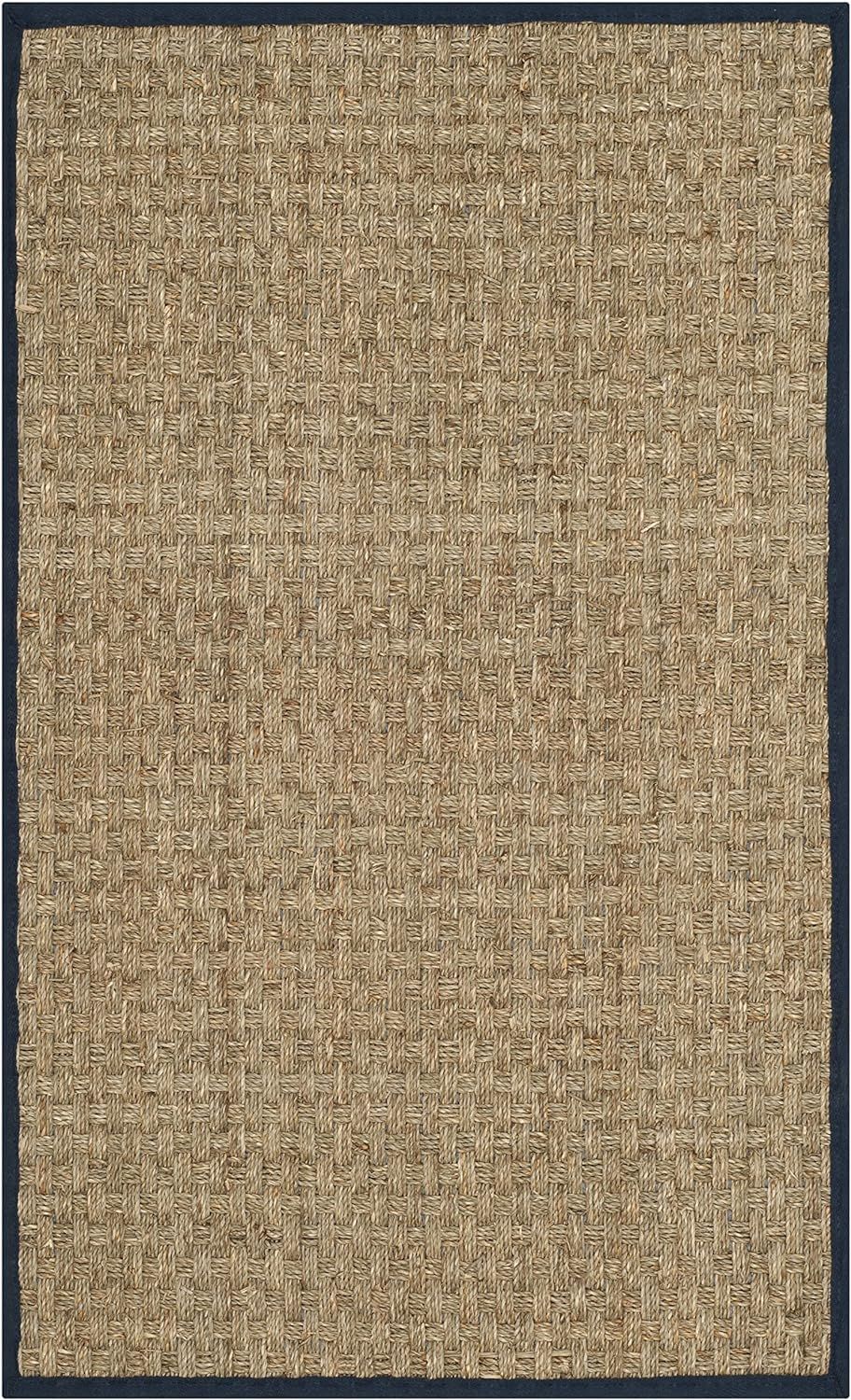 SAFAVIEH Natural Fiber Collection Accent Rug - 2'6" x 4', Natural & Blue, Border Basketweave Seag... | Amazon (US)