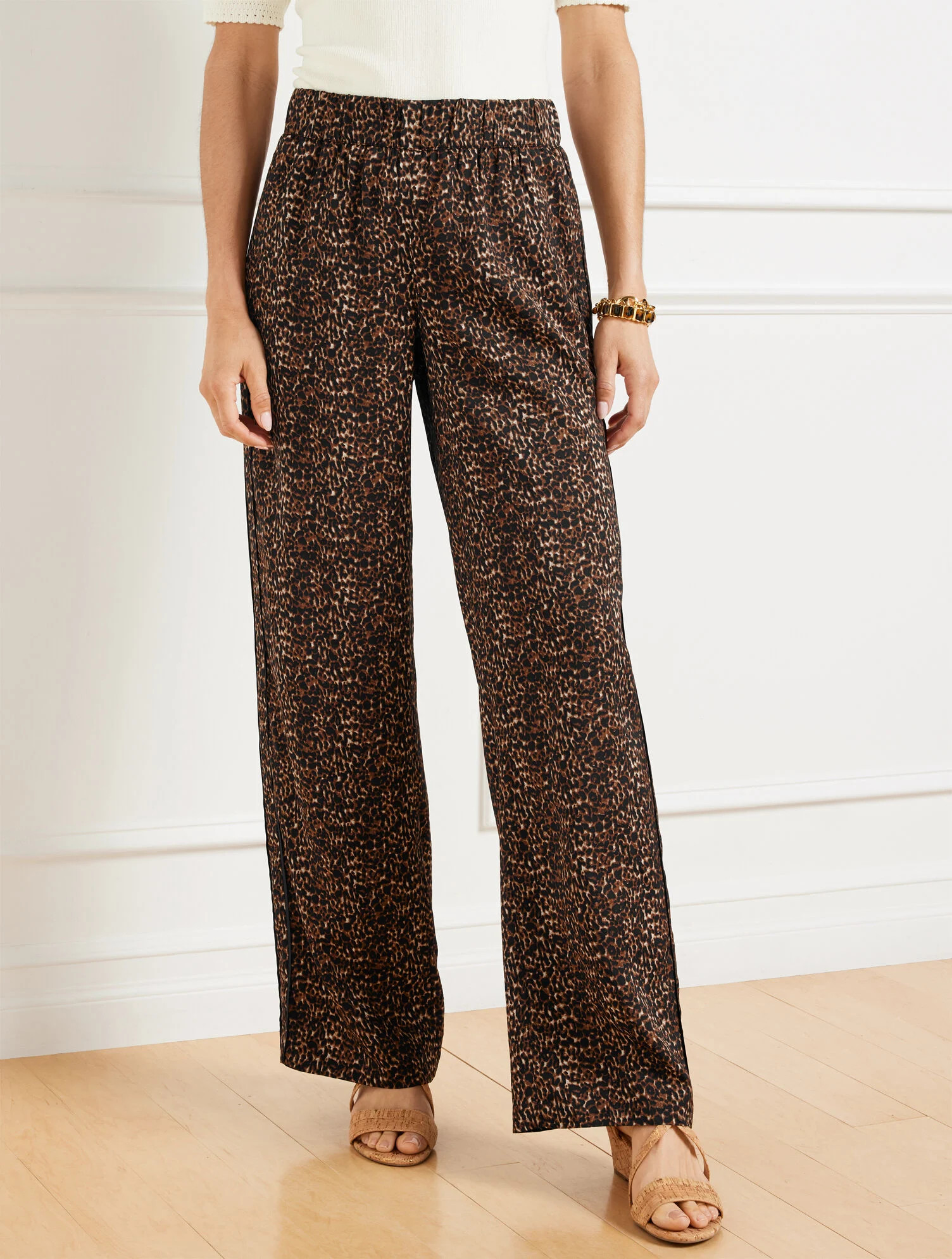 Wide Leg Pull-On Pants - Delicate Leopard | Talbots