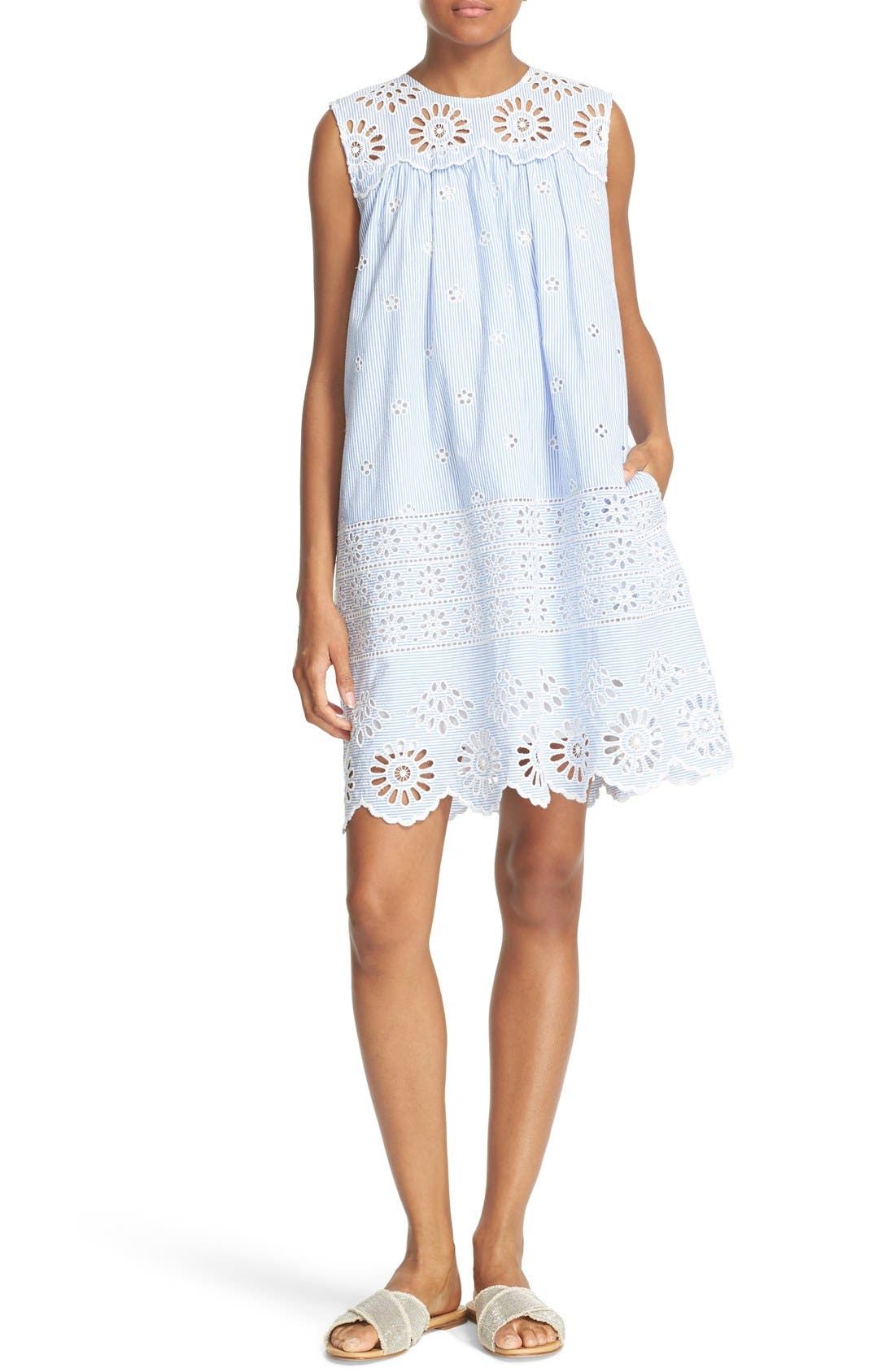 Exploded Eyelet Stripe Shift Dress | Nordstrom