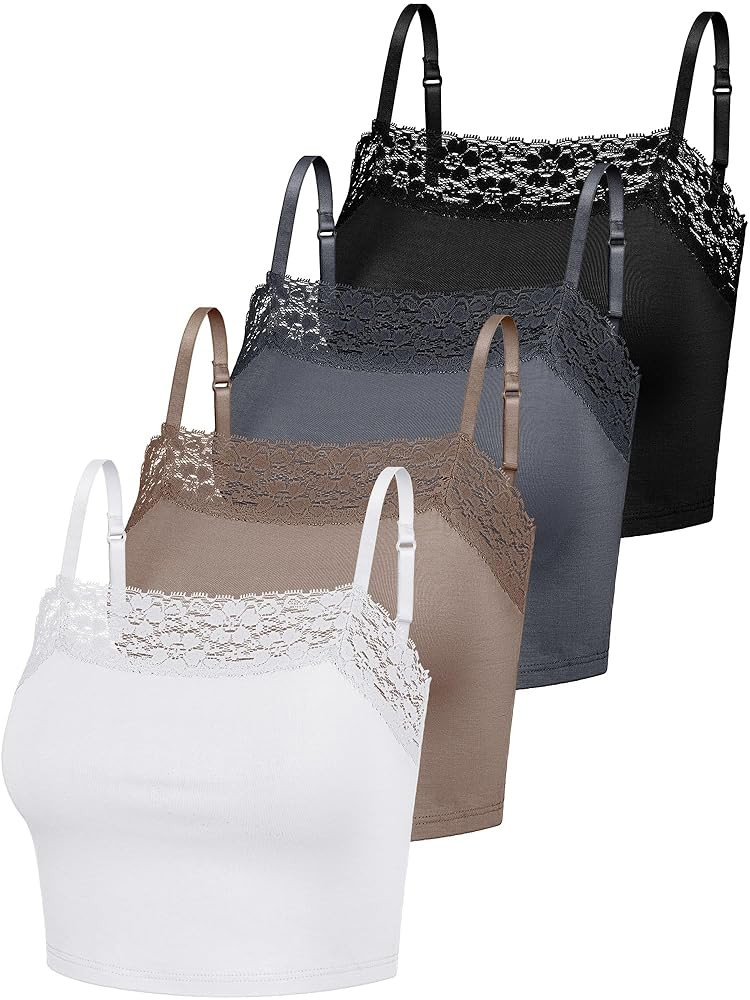 Bencailor 4 Pcs Womens Lace Cami Bralettes Spaghetti Strap Crop Tops Bandeau | Amazon (US)
