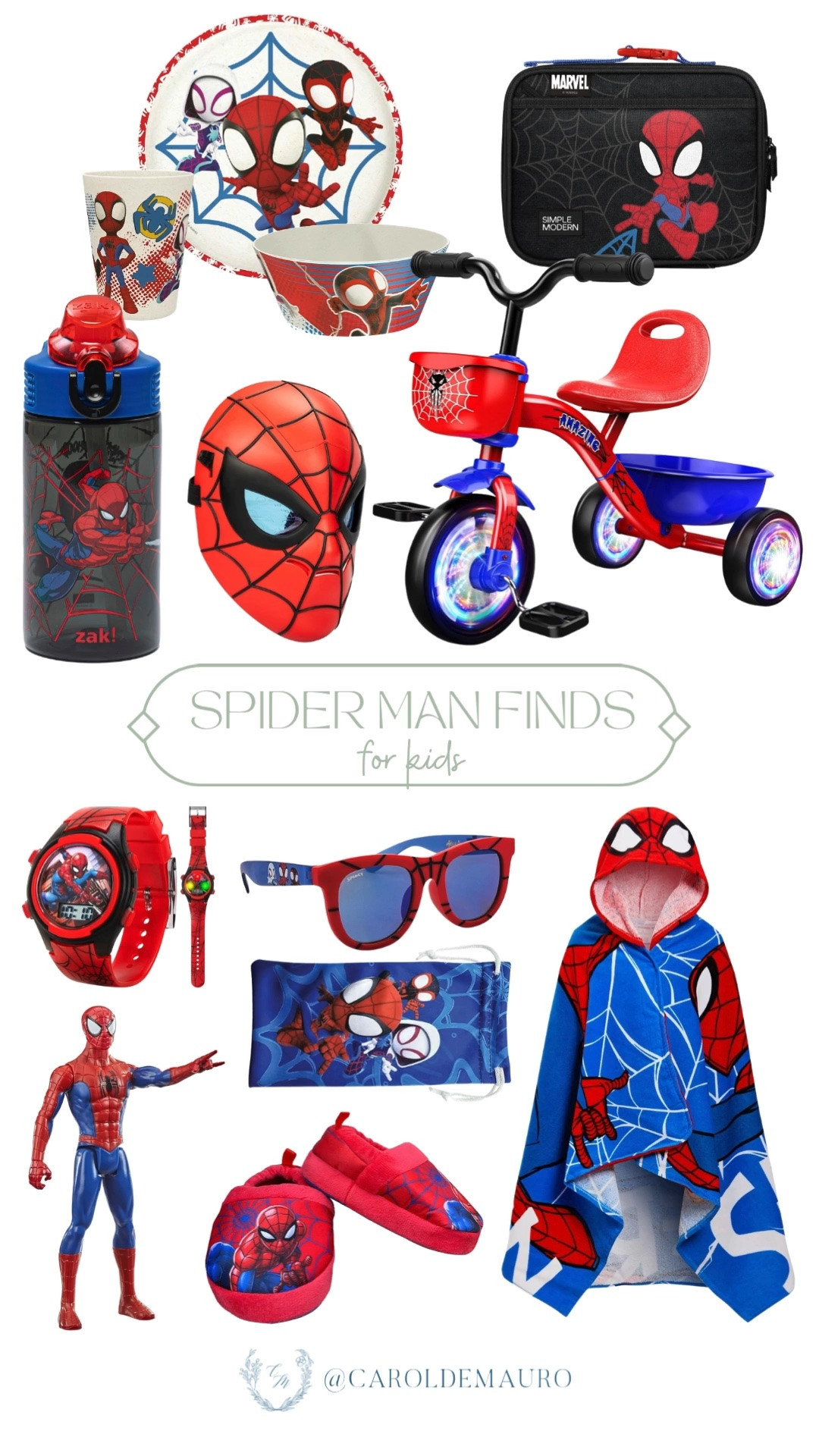 spiderman, kids finds, dinnerware for kids, lunchbag, tricycle for kids, spiderman mask, tumbler, kids watch, sunglasses for kids, hooded towel, slip ons, spiderman figure

#LTKKids