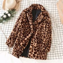Leopard Print Faux Fur Teddy Coat | SHEIN