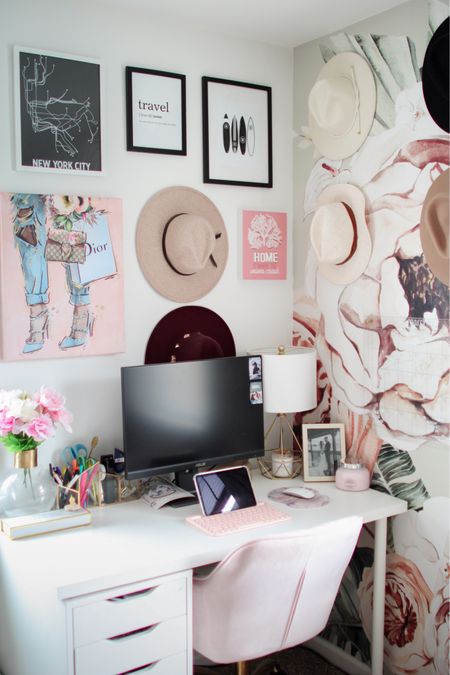 New pink decor for my office! // office decor / home office / home office decor / pink decor / pink office decor / desk chair / office chair 

#LTKunder50 #LTKhome #LTKSeasonal