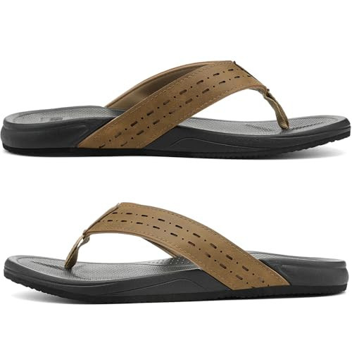 UBFEN Mens Rubber Flip Flops for Beach and Water, Khaki, 8.5 | Amazon (US)
