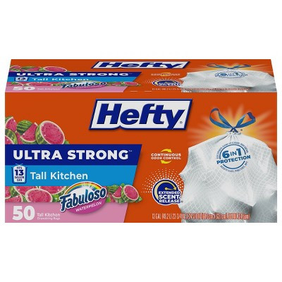 Hefty Ultra Strong Fabuloso Tall Kitchen Drawstring Trash Bags - Watermelon - 50ct | Target