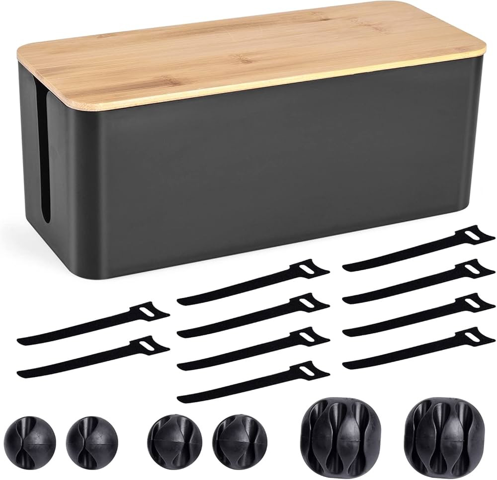 Cable Management Box - Wooden Style Cord Organizer Box to Hide Wires & Power Strips | Desk Comput... | Amazon (US)