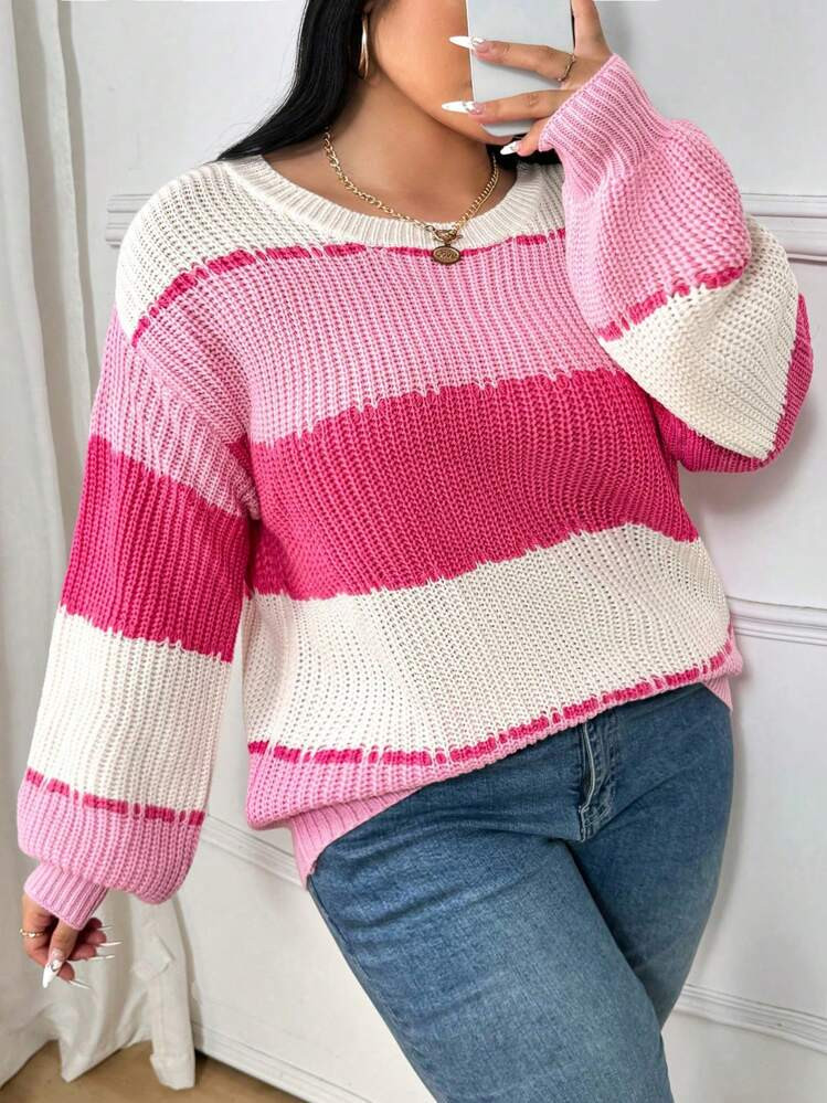 SHEIN CURVE+ Plus Size Women Loose Fit Round Neck Plus Size Knitted Sweater, Fashion & Slimming, ... | SHEIN