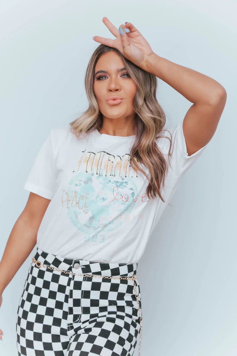 Journey 1983 Cropped White Graphic Tee | Apricot Lane Boutique