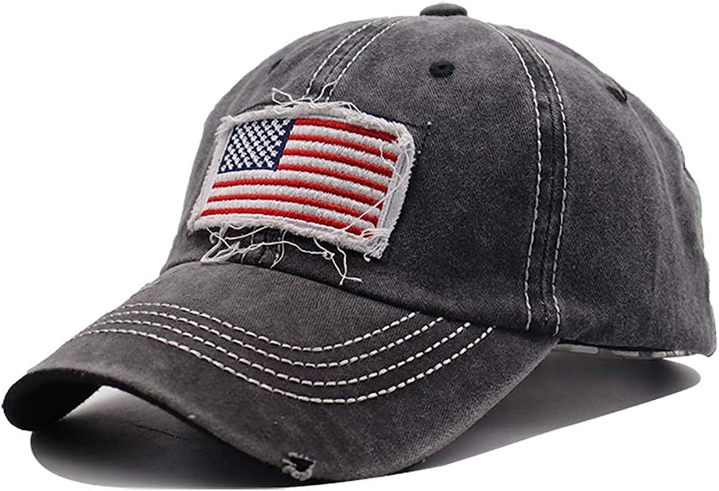 MANMESH HATT American Flag Hat, USA Baseball Cap Embroidered Adjustable Denim Distressed Dad Hats Ou | Amazon (US)