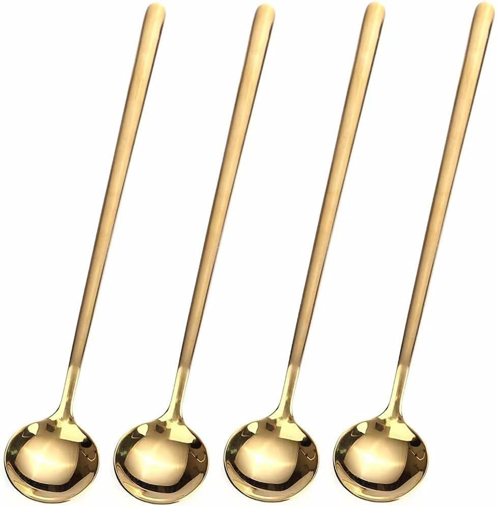 4 PCS 6.7 Inches Coffee Spoons, Stirring Spoons, Tea Spoons Long Handle, Gold Teaspoons, Gold Spoons, Ice Tea Spoons, Long Spoons for Stirring, Gold Espresso Spoons Stainless Steel | Amazon (US)